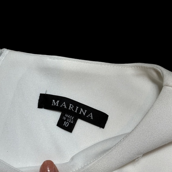 Marina White Boat Neck Embellished Long Sleeve Gown US 10 - Picture 5 of 11